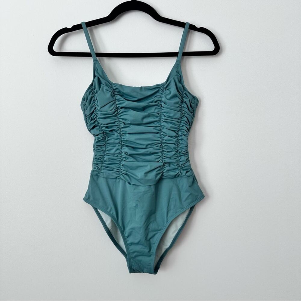 CupShe One-Piece Swimsuit Women's Size Small Teal Ruched Scoop Spaghetti Strap